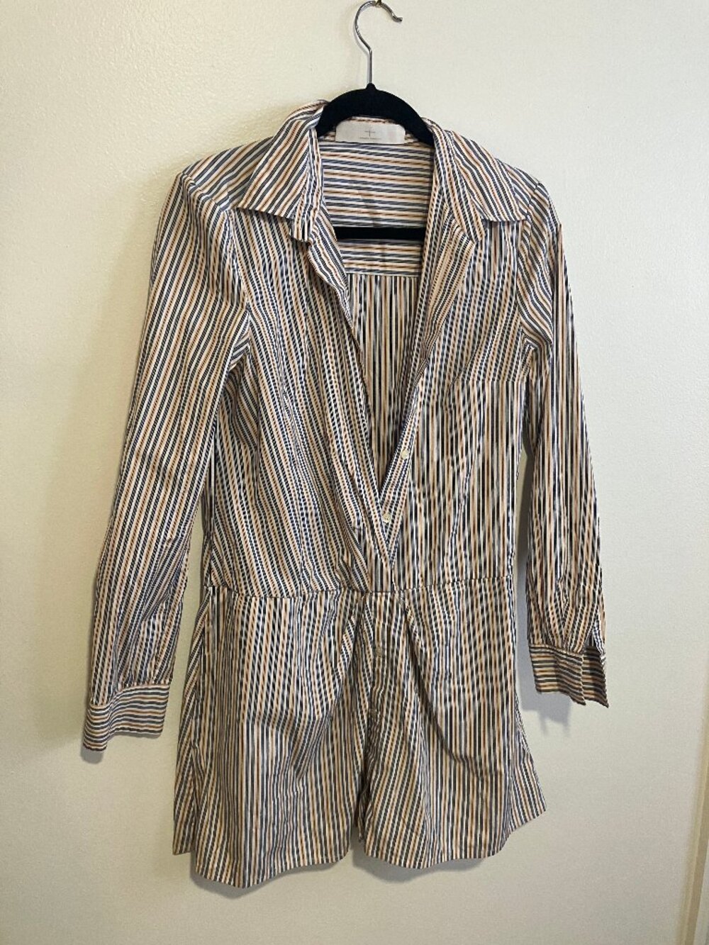 Thakoon Addition Blue Yellow Stripe Drop Waist Button Shirtdress S/M